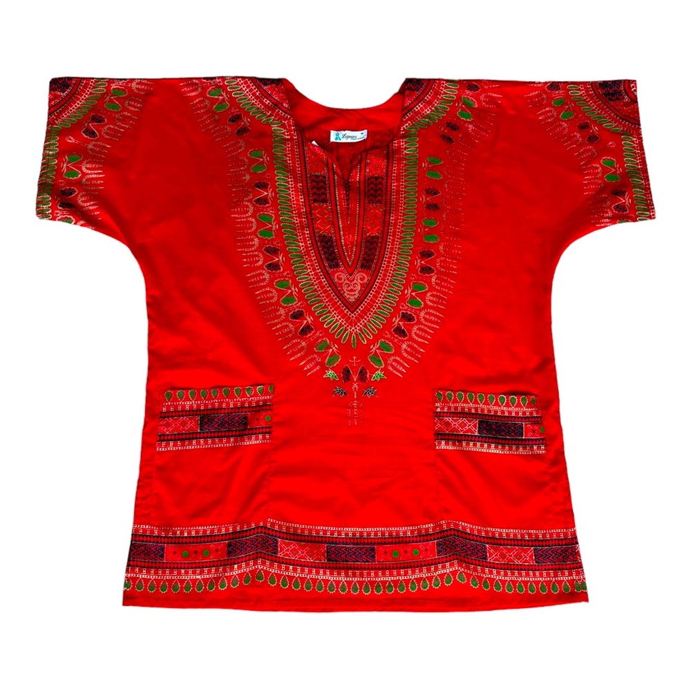 Lapogee  Tunic Women Dashiki SZ‎ Medium Red Green Multicolored Print African